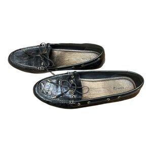 Sperry Top-Sider Embossed Croc Patent Leather Brown Boat Shoes Size 11 Classic